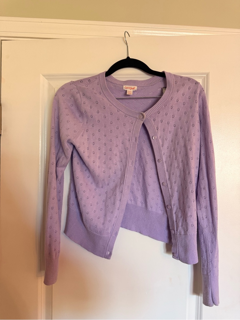 Cat & Jack Lavender Eyelet Knit Cardigan